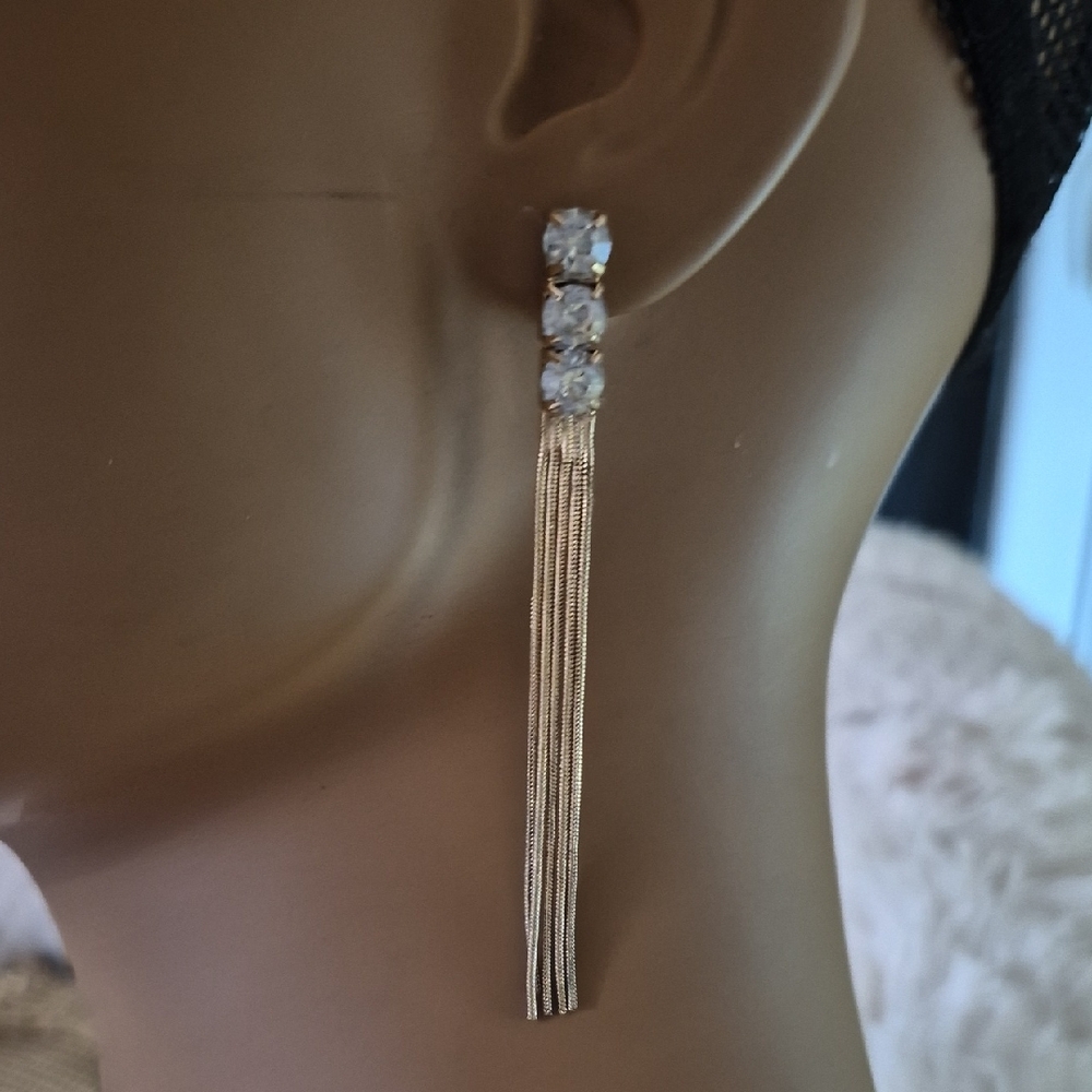 Vintage Rhinestone Multi Strand Chain Dangle Earrings